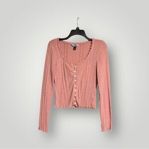 Peach Ribbed Button-Up Cardigan